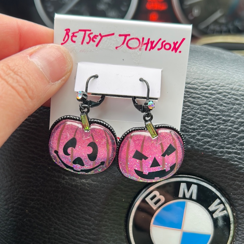 Betsey Johnson Purple Faux Stone Pumpkin Earrings